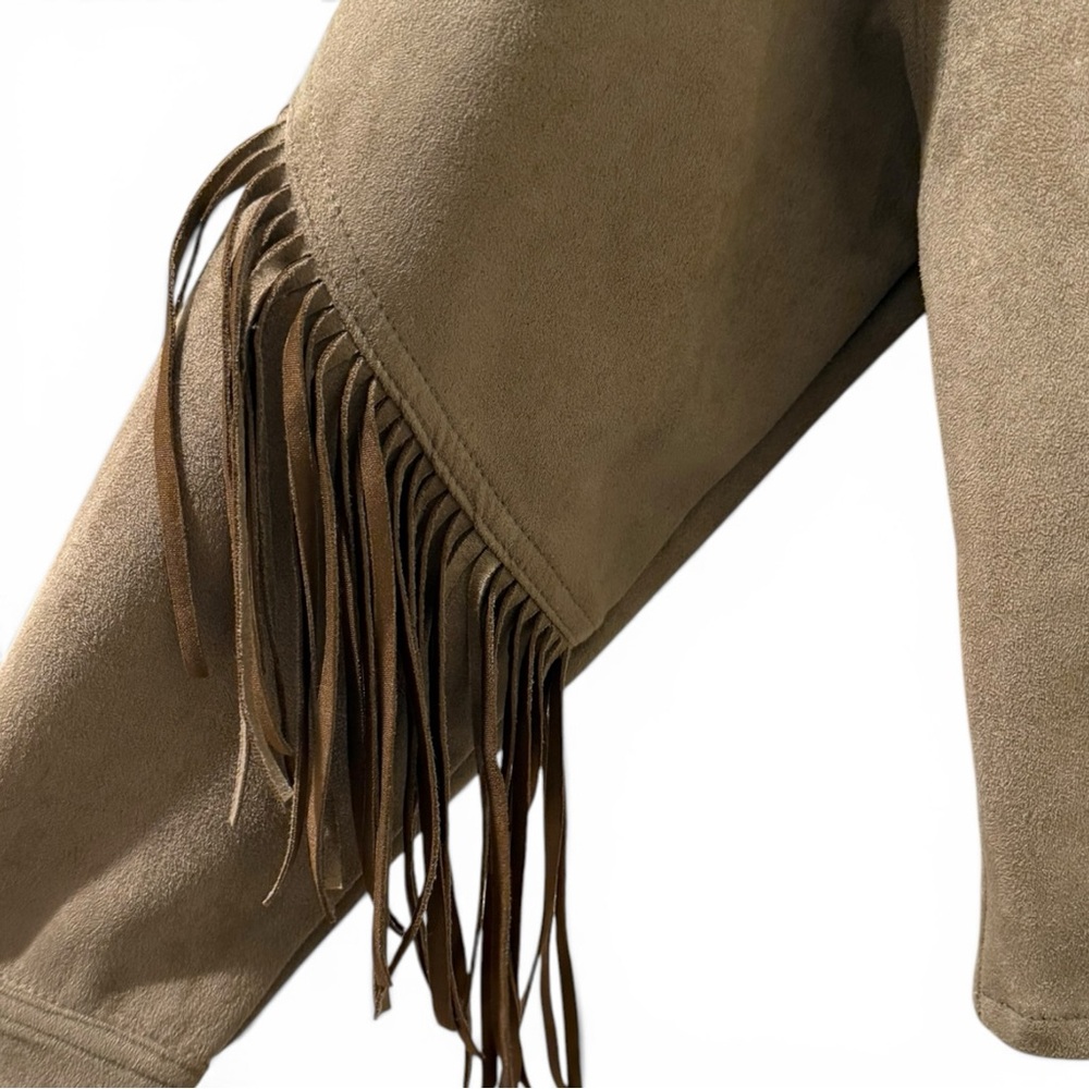 Peach Love California Faux Suede Fringe Western Cropped Shacket Jacket Size S - Picture 5 of 8